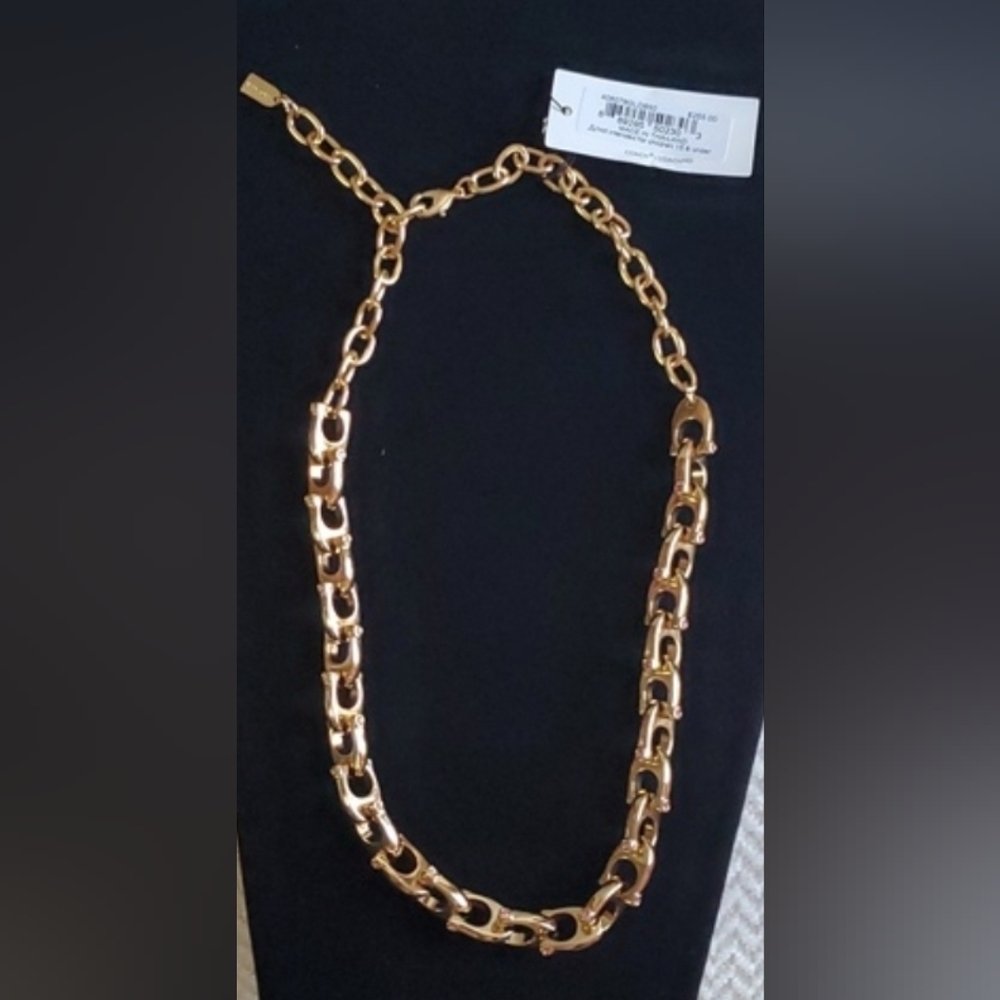 Coach Chunky Signature Chain Link Necklace/Pink Stones - Picture 2 of 14